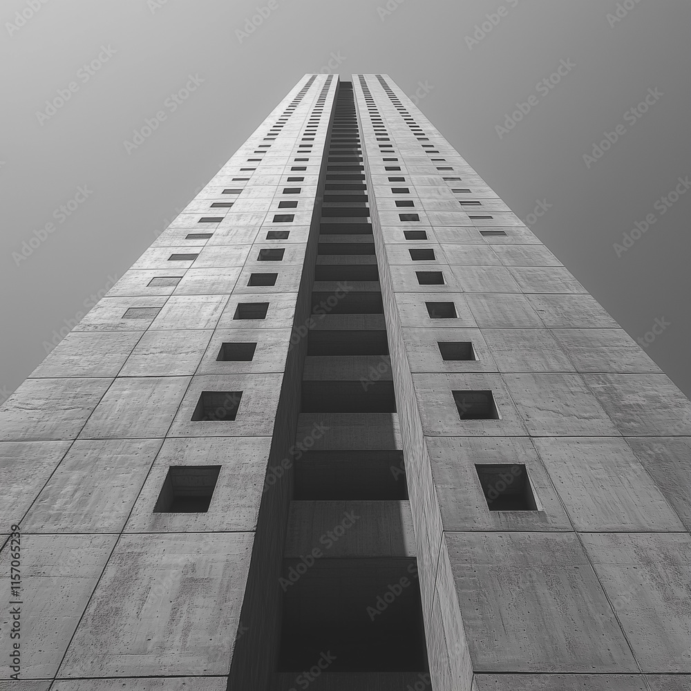 Aufkleber a tall building with many windows and a gray sky in the background. the building is very tall and ha