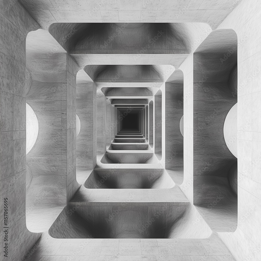 Poster a series of gray and white squares are arranged in a row, creating a sense of depth and space. the i
