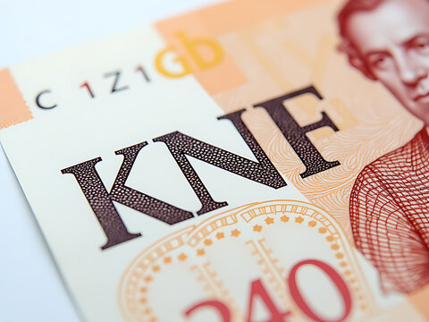 Polish Banknote Inscription With Abbreviation Knf, Related To Financial Supervision Committee In Poland, On White Background. 00002