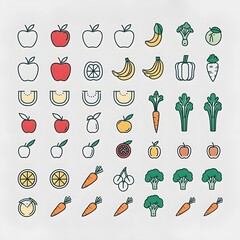 Fresh Produce Icons Thin Line Fruits & Vegetables with Editable Stroke