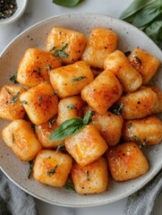 Beautifully cooked gnocchi with cheese and fresh herbs for a premium dish.