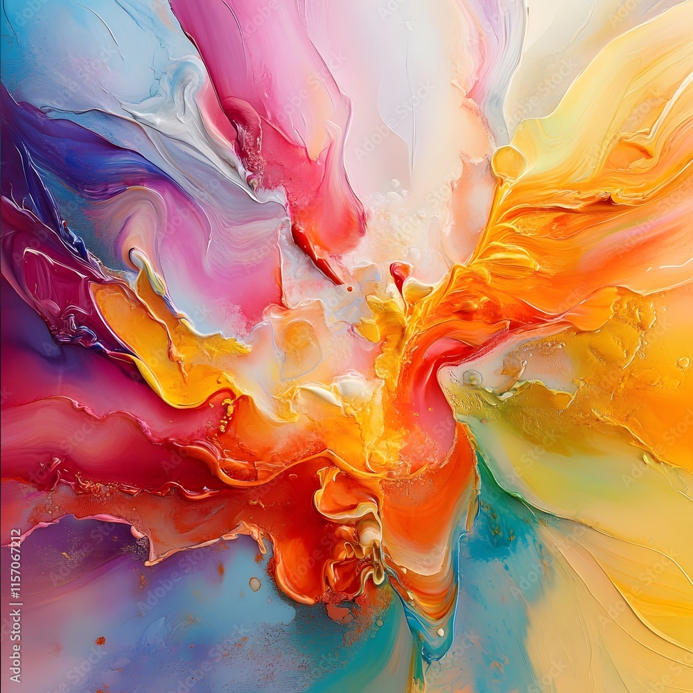Poster dynamic color explosion abstract art digital painting vibrant studio close-up view creative expressi