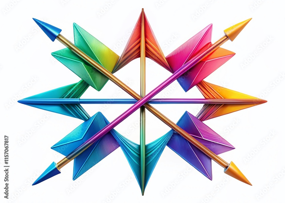 Poster surreal collision: abstract arrows & minimal lines in trendy flat style