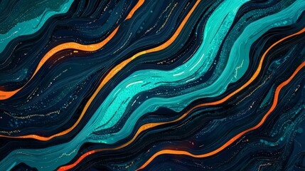 Abstract waves of vibrant teal and orange create a mesmerizing visual flow, evoking a sense of movement and depth in a dynamic composition.