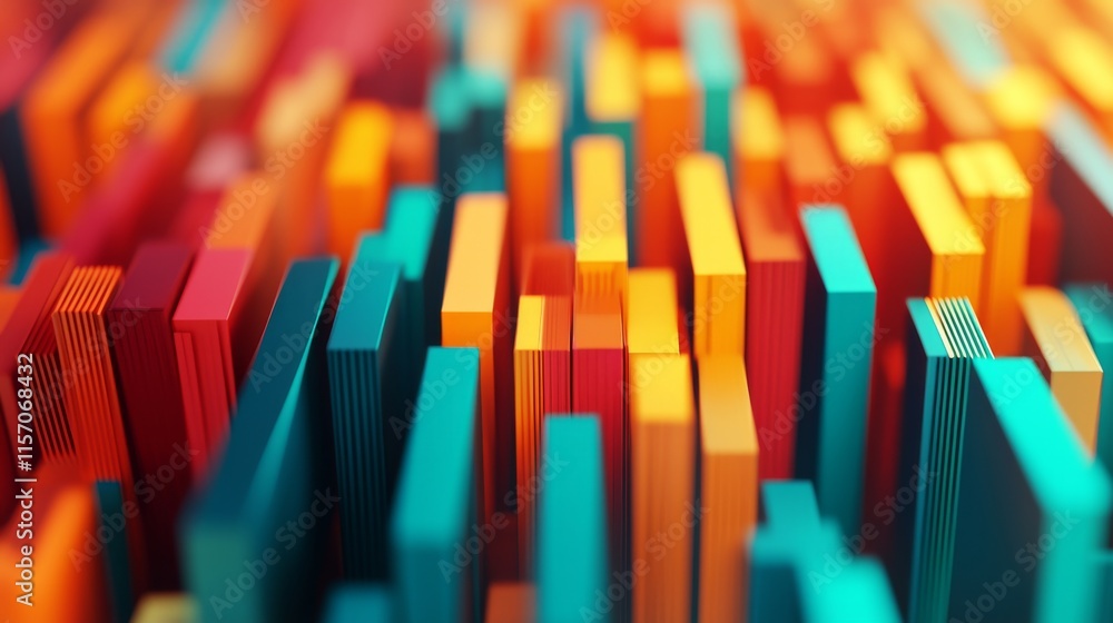 Poster a vibrant abstract pattern featuring colorful vertical bars in shades of red, orange, yellow, and te