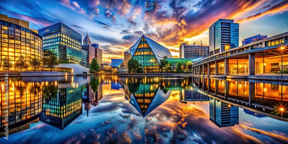 Poster surreal downtown chattanooga reflection: abstract building architecture