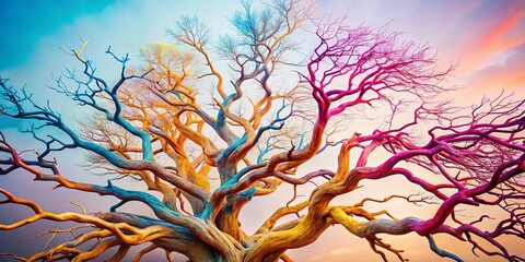 Surreal Dry Tree Branches Isolated on White, Whimsical Nature Photography