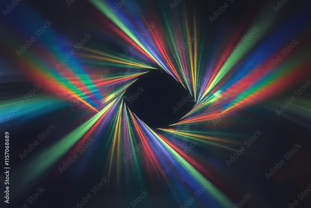 Poster abstract colorful light rays converge in a vortex, creating a vibrant, psychedelic effect.