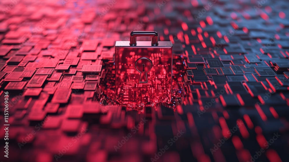 Aufkleber a futuristic, abstract image featuring a glowing red briefcase on a textured surface, symbolizing te