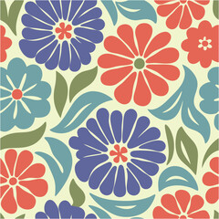 Abstract seamless colorful flowers pattern, Vector illustration wildflower flowers on colors background.