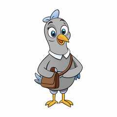An adorable cartoon pigeon wearing a messenger bag vector art illustration