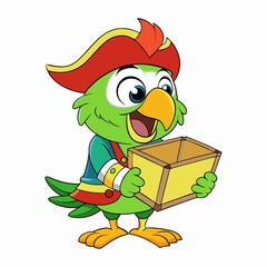 An adorable cartoon parrot wearing a pirate hat vector art illustration