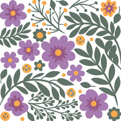 Seamless wildflowers Pattern, Abstract botany flowers pattern on colors background.