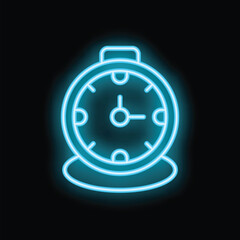 Blue neon clock showing time on black background