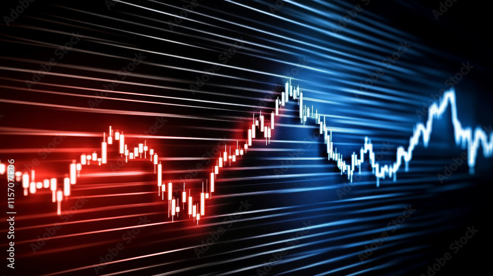 Poster dynamic graph with blue and red color scheme illustrates fluctuating data trends, showcasing sharp i