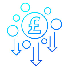 cost reduction, thin line icon with pound