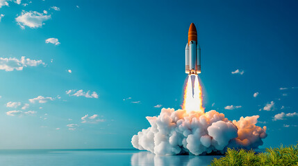 Rocket Launching Into Blue Sky for Business Growth