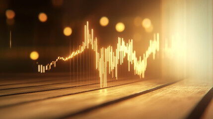 close up image of stock market graph showing fluctuating trends and data visualization. warm lighting creates inviting atmosphere, enhancing financial theme