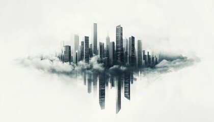 Abstract digital skyline with floating cloud servers, cloud computing, modern technology concept