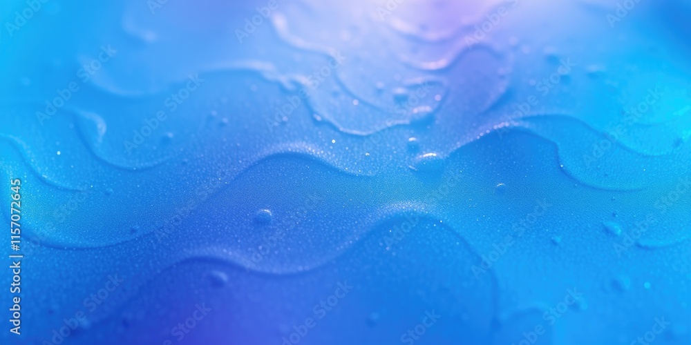 Poster captivating texture featuring smooth ripples and droplets, illuminated in vibrant blue and purple hu