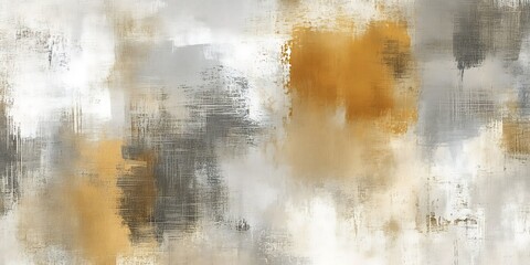 Fototapeta premium Abstract art painting with gray, beige, and gold brushstrokes.