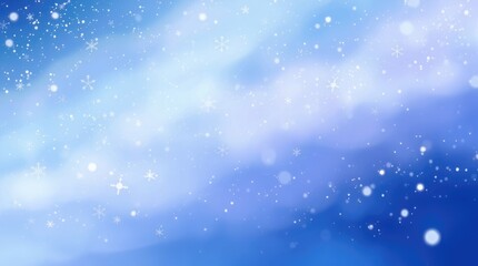 A tranquil blue backdrop features scattered snowflakes that float softly in the air, evoking a peaceful winter ambiance, perfect for seasonal designs