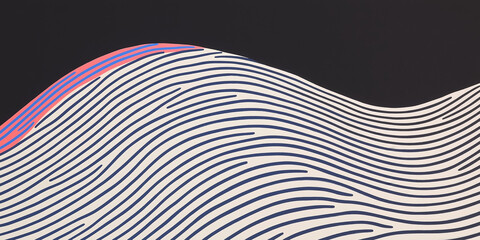 Colorful abstract stripes with black and white red,  waves creating a dynamic textured pattern