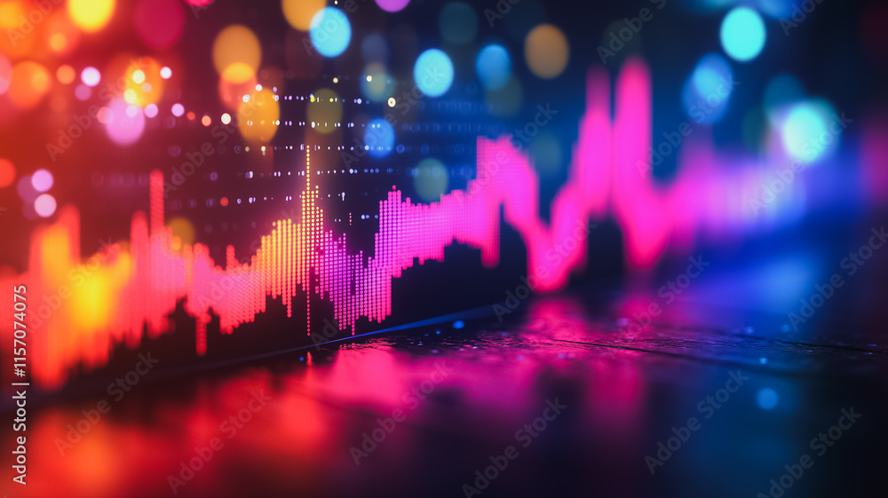 Poster a colorful graph with a red line that is curved and has a lot of dots