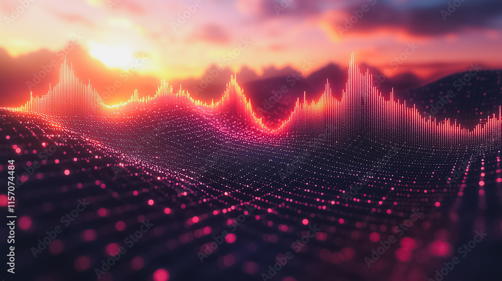 Aufkleber a computer generated image of a city with a sunset in the background