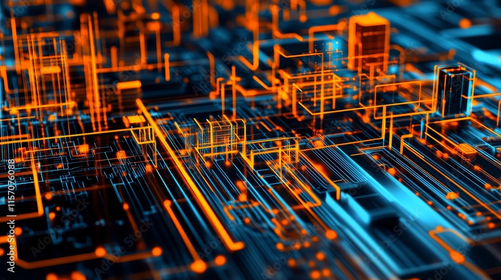 Aufkleber abstract digital network glowing circuits technology background