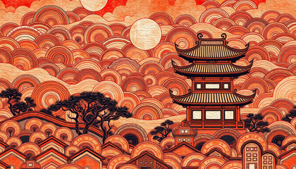 Oriental pattern. Oil painting. Pattern for printing on wall decorations, covers, leaflets, business cards
