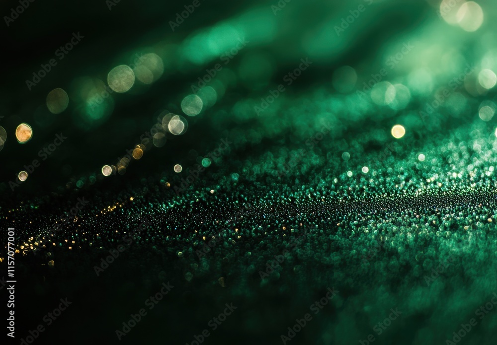 Poster sparkling green texture with bokeh effect creating a magical illusion of depth and light in a soft f