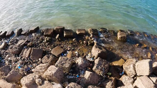 revealing shot of a beautiful Egyptian coastal view from a walkway in summer