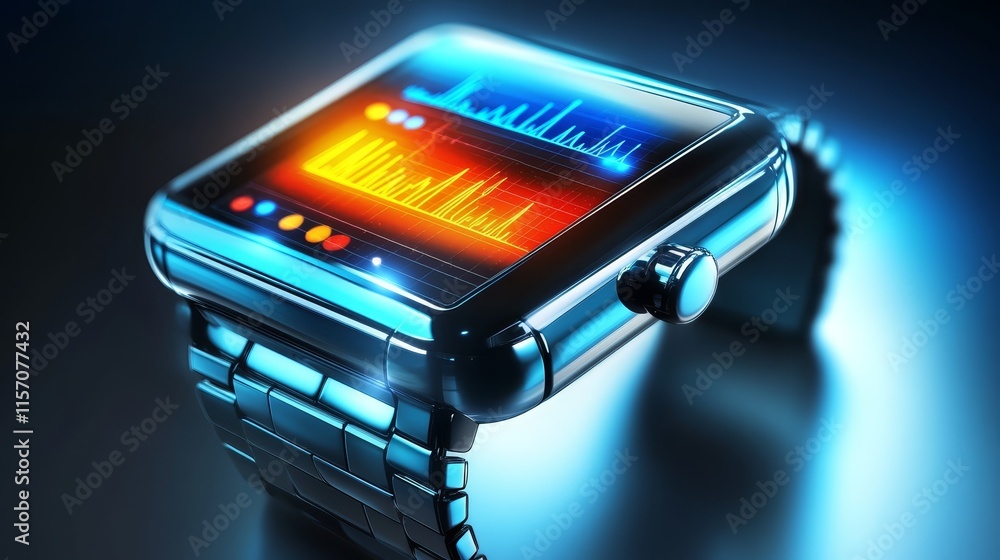Poster smartwatch displaying data graphs modern technology
