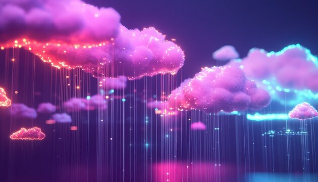 Abstract skyscrapers with fractal cloud lights, cloud computing, conceptual future design
