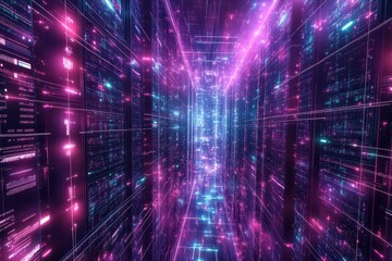 Obraz premium Multilayered holographic firewall barriers protecting sensitive information, digital defense