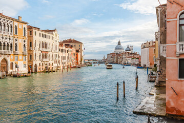 Vibrant Grand Canal view with Basilica Santa Maria della Salute.