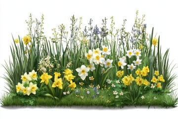 Fototapeta premium Imagine a vibrant spring meadow that is beautifully adorned with lovely daffodils and a variety of wildflowers, symbolizing the joy and renewal that come with the delightful Easter season