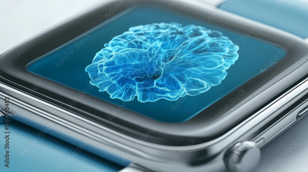 Poster smartwatch displaying abstract blue d data visualization