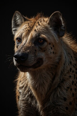 Obraz premium Expressive portrait hyena. Animal. Close-up captures character and personality. Ideal for nature lovers, pets and wildlife