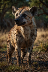 Expressive portrait hyena. Animal. Close-up captures character and personality. Ideal for nature lovers, pets and wildlife