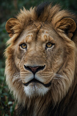 Fototapeta premium Expressive portrait lion. Animal. Close-up captures character and personality. Ideal for nature lovers, pets and wildlife