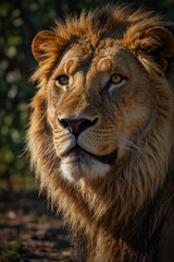 Fototapeta premium Expressive portrait lion. Animal. Close-up captures character and personality. Ideal for nature lovers, pets and wildlife