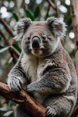 Fototapeta premium Expressive portrait koala. Animal. Close-up captures character and personality. Ideal for nature lovers, pets and wildlife