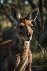 Obraz premium Expressive portrait kangaroo. Animal. Close-up captures character and personality. Ideal for nature lovers, pets and wildlife