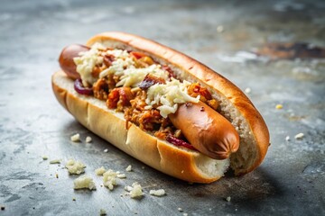 Urban Decay: Coleslaw Hot Dog with Sausage on White Background - Grungy Food Photography
