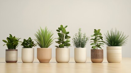 Collection of ornamental plants in ceramic pots