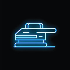 Blue neon sign of a construction tool used for compacting soil, gravel, or asphalt, creating a solid foundation