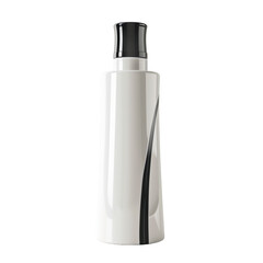 Modern White Cosmetic Bottle with Black Accents on Transparent Background