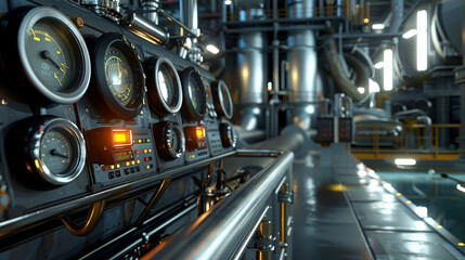 Industrial Factory Interior with Metal Pipes